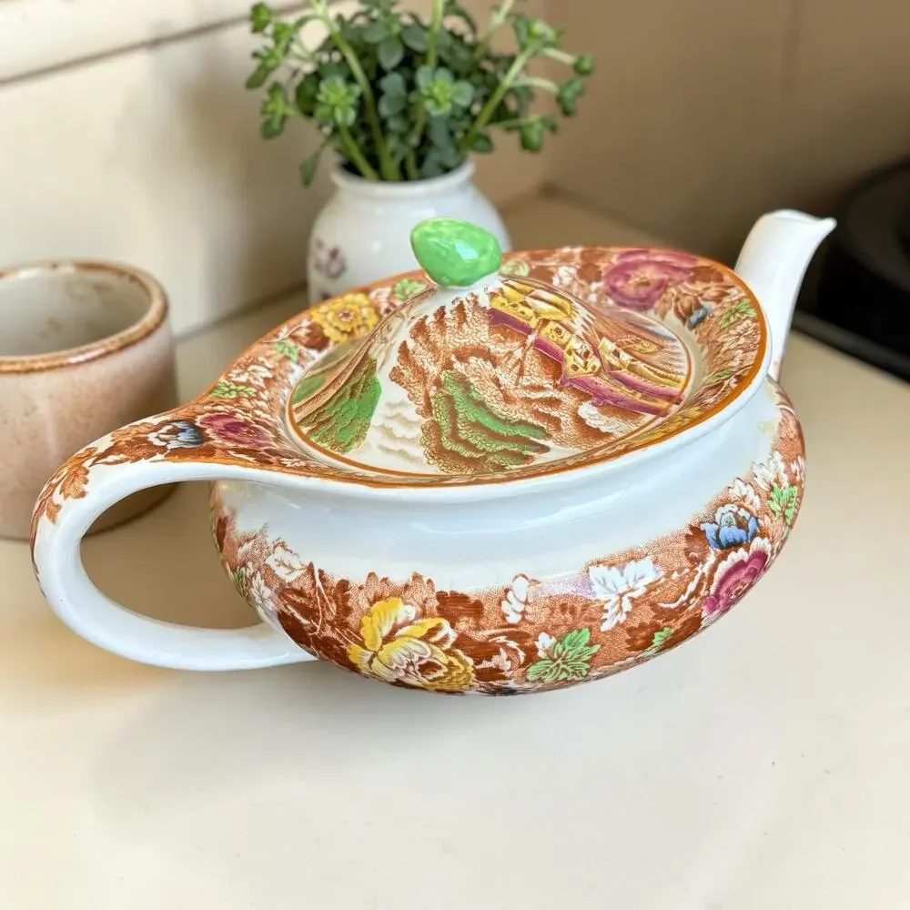 Vintage Woods Ware Enoch Woods English Scenery Teapot Brown Transferware England